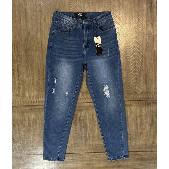 NWT OG Oyster Guy Distressed Skinny Leg Stretch Blue Denim Jeans Junior's Size 7 - Picture 15 of 15